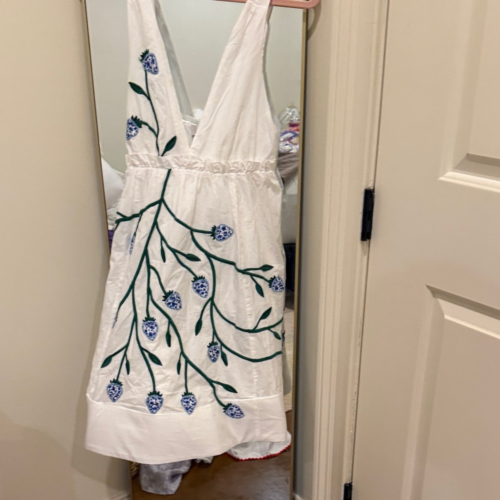 Anthropology Maeve White Dress with Blue and Green Embroidery NWT